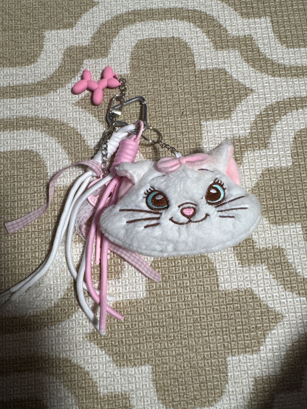 White Pink Cat Face Plush coin purse Keychain Bag Charm